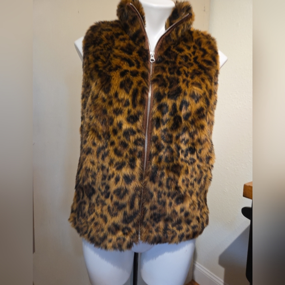 J.crew Faux-fur Leopard Full Zip Sleeveless G9519 Women Xxs‎
